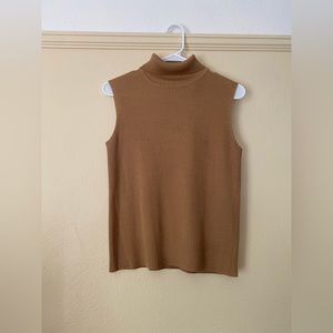 Vintage Sleeveless Ribbed Camel Turtleneck